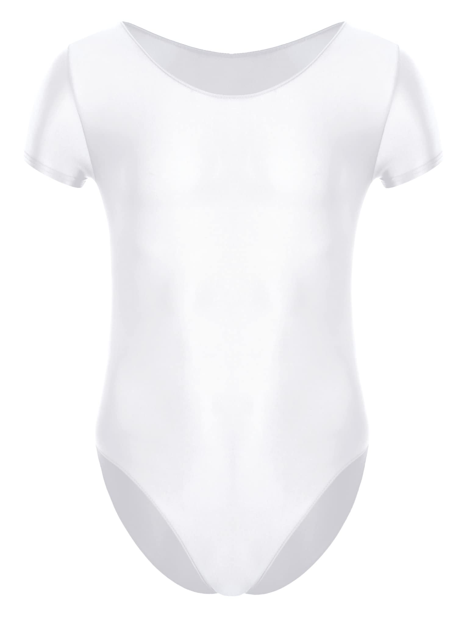 Mufeng Men Sexy Glossy Tights Short Sleeve Stretch Spandex Leotard Undershirts Fitness Swimwear White X-Large