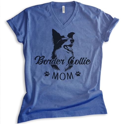 EVERTREE CLOTHING Border Collie Mom V-Neck T-Shirt, Unisex Women's Vneck Shirt, Border Collie Owner, Cute Dog Mom Gift