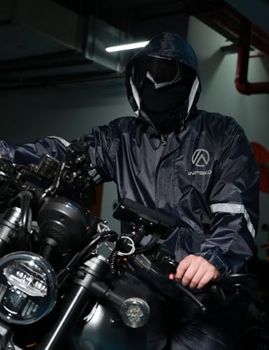 INPAKO Waterproof Rain Suit for Men Women, Lightweight Packable Hooded Rain Suits, Breathable Reflective Motorcycle Rainwear Grey X-Large - Thumbnail 7