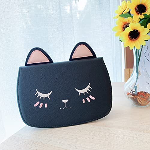 可愛い iPad 10.2 Air3 Pro10.5ケース 手帳型 ネコ 猫 かわいい iPad 第9/8/7世代 10.2インチ タブレットケース PUレザー iPad 7 iPad 8 iPad 9保護ケース 猫耳 動物 おしゃれ 子供 キッズ スタンド オートスリープ (iPad7/iPad8/iPad9/Air3/Pro10.5, 黑)
