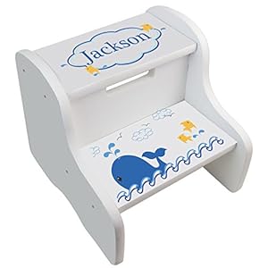 Personalized Blue Whale White Two Step Stool
