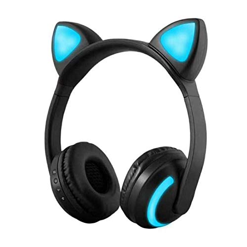 TPSKY Wireless Bluetooth Cat Ear Headset,7 Colors Flashing LED Foldable Headphones, On-Ear Stereo Gaming Headset,Suitable for Smartphones Headset PC Tablet,for Girls,Kids