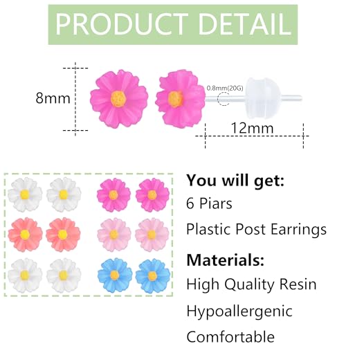 Image of Plastic Earrings for Sensitive Ears Flower Studs for Women