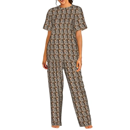 Pyjama léger à manches courtes pour femme imprimé chiot en coton doux pour l'été