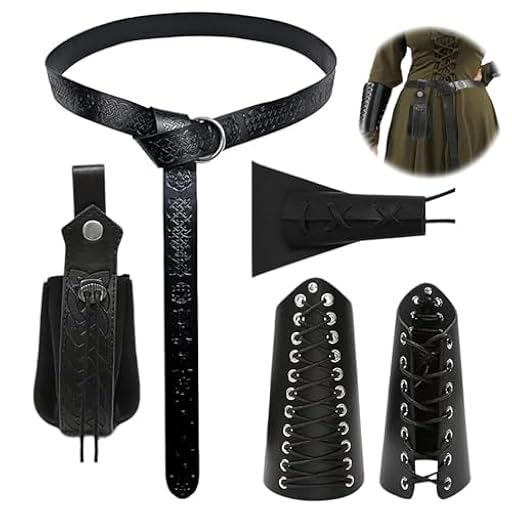 Cinturón Medieval con Retro Riñonera, 5 piezas Riñonera Renacentista Riñonera incluye cinturón, vaina de espada, 2 muñequeras y riñonera, Juego de Riñonera Medieval, para Caballeros Renacentistas | Ya disponible en tu tienda friki favorita! En mundofriki.es!