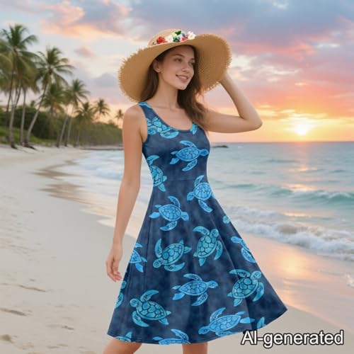 Image of Renewold Women's Sleeveless Tank Dress with Pockets, Casual Scoop Neck A-Line Sundress for Summer, Travel and Vacation