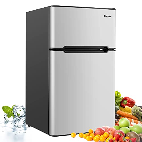 FANTASK 90L Gefrierschrank mit 27L Gefrierfach, Kühl-Gefrier-Kombination Kühlschrank, mini Standkühlschrank (grau) [Energieklasse E]