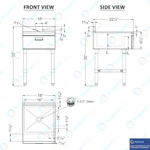 Image of 22.5 in. x 18 in. Stainless Steel Underbar Hand Sink with Soap and Towel Dispensers, 14 in. x 16 in. Bowl, Faucet, and Drain Basket