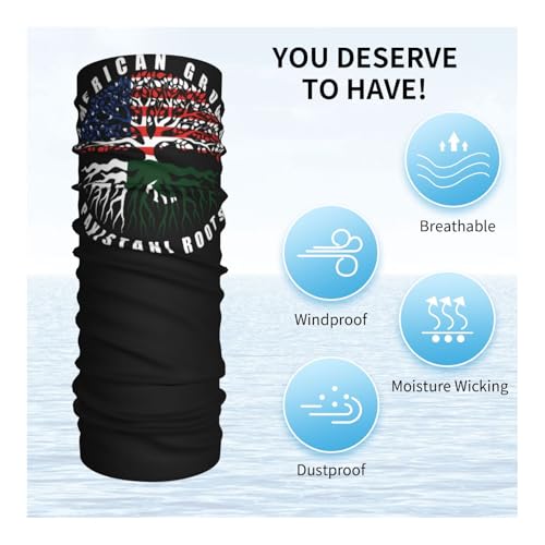 American Grown with Pakistani Roots Pakistan Flag Neck Gaiter Balaclava Face Mask for Men Women Patriotic Design Seamless Bandana Cover Scarf Headwear Headband Head Wrap White4