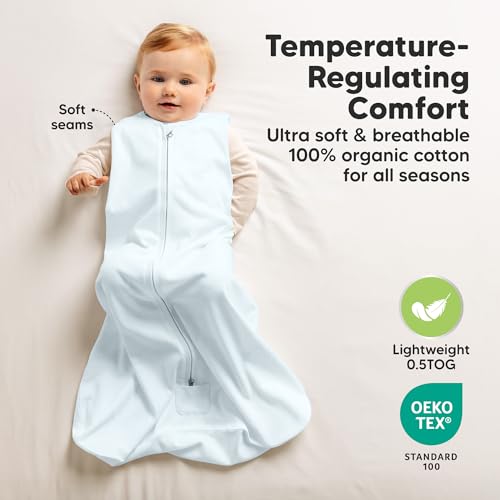 Image of 2-Pack Baby Sleep Sacks, Zipper Wearable Blanket - 100% Organic Cotton 0.5TOG, Soft Lightweight Toddler Sleeping Sack 6-12 months, Easy to Wear Newborn Swaddles Sleepsack (Glacier, M)