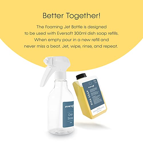 Image of Eversoft Foaming Jet Dish Soap Spray Trigger Bottle for kitchen /bathroom /office /RV /Airbnb, 350 ml (12.0 oz), Sealed Refill Cartridges Sold Separately, Clear