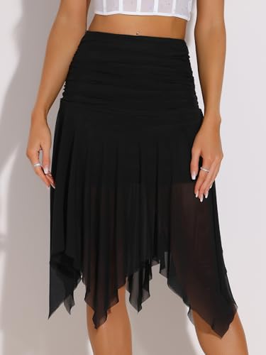 Allegra K High Low Hem Skirt for Women's Ruched Asymmetrical Flowy Dance Skirts4