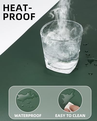 Image of AFIING Leather Desk Pad Protector, Mouse Pad, Office Desk Mat, Non-Slip PU Leather Desk Blotter, Large Desk Mat, Waterproof Keyboard Mat for Office /Home /Decor (Dark Green, 48 inch x 17 inch)