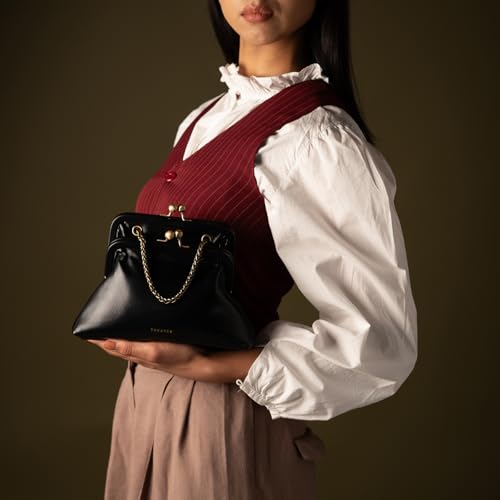 Image of Theater Francesca Vintage Kisslock Clutch Bag for Women Elegant Chain Shoulder Handbag with Structured Frame