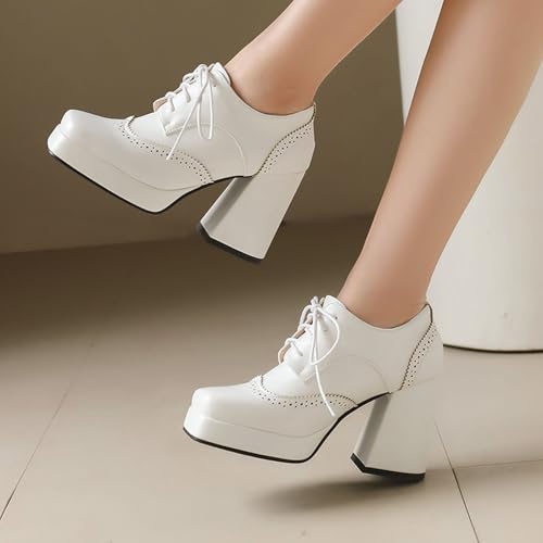 Gicoiz Patent Oxford Women Office Work Lace Up Stylish Brogue Pumps4