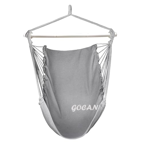 GOCAN Silla Colgante, Columpio Grande para Hamaca, 110 x 150 cm, Carga 150 kg, Silla Colgante de algodón Barra esparcidora de Madera Asiento Ancho Columpio