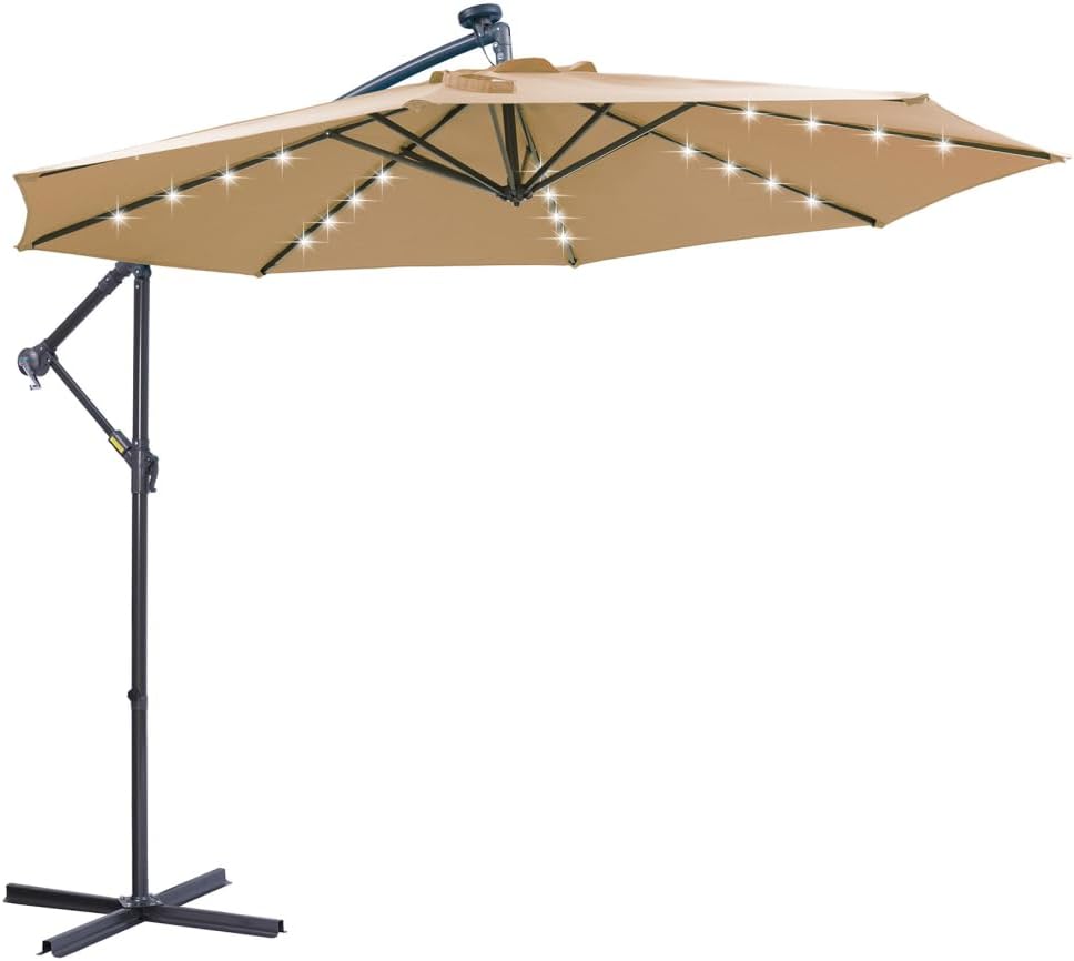 Solar LED Patio Umbrella with 32 Lights for Outdoor Shade and Evening Ambiance