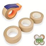 Hijelyn Kraft Paper Shipping Tape with Dispenser, Eco-Friendly Brown Paper Packing Tape for Moving Boxes, Odorless and Quiet, Carton Sealing Recyclable Shipping Supplies, 2 Inch x 66 Yards x 4 Rolls