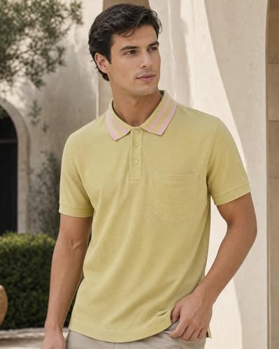Image of Nobero Striped Collar Regular Fit Polo T Shirt for Men | Polo t-Shirts for Men | Regular Fit | Striped Collar | Premium Fabric | Casual & Smart Casual