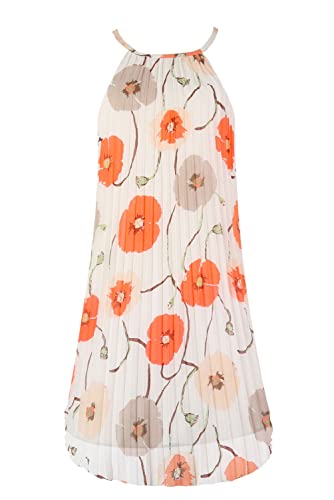 Ellames Women's Summer Spaghetti Strap Pleated Casual Swing Midi Dress With Belt Ivory Flower Small #TOP7