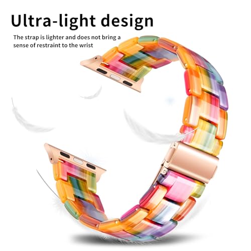Image of Bestig Resin Band Compatible with Apple Watch Bands for Women 40mm 38mm 41mm 42mm(Series 11 10), Lightweight Waterproof Strap for iWatch Series 10 9 8 7 6 5 4 3 2 1 SE Men(Rainbow)