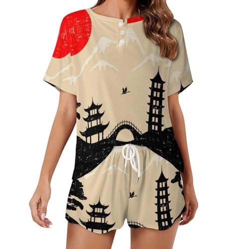 Pyjama femme manches courtes style japonais pour l'été