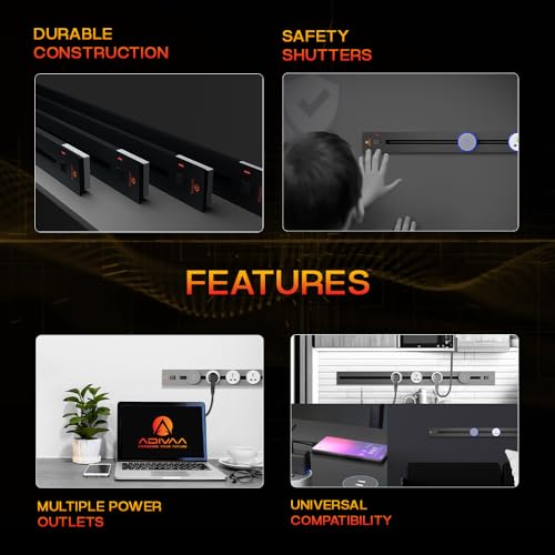 Image of Adjustable Plug-in Power Track | Electrical Movable Sliding Rail Socket Power Track | Concealed Wall Mounted Extension for Home, Office, Multiple Tabletop Outlets 1 Year Warranty (Grey, 80cm)