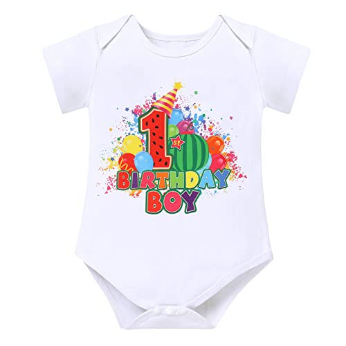 Image of 1st /2nd /3rd /4th /5th Birthday Outfit Boy Short Sleeve Romper /T-shirt+Rainbow Suspenders+Denim Shorts+Birthday Hat 4PCS Clothes