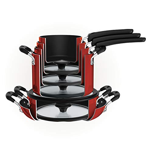 Image of Tramontina Non Stick 11-Piece Nesting Pots and Pans Set with Lids - Red
