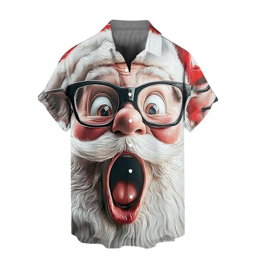 Xiaojmake Men's Xmas Shirt Short Sleeve Button Up Casual Christmas Shirts Fall Beach Holiday Santa Print Top Tropical Shirts Wine