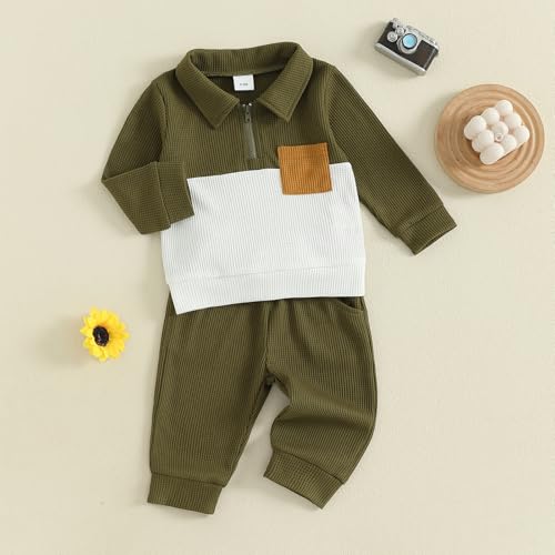 Image of VISGOGO Baby Boy Clothes Toddler Fall Winter Outfit Sweater Toddler Boy Striped Clothes 6 12 18 Months 2 3T 4T Pant Set