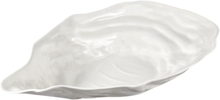 KICHOUSE Ceramic Oyster Shell Platter Decorative Seafood Serving Plate Titanium Ceramic Salad Bowl Oyster Shape
