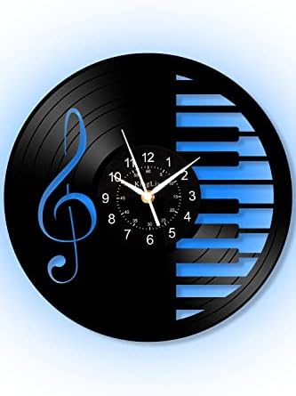 Music Wall Decor Vinyl Record Clock 12" Wall Clocks Led Night Light 7 Color Luminous Lamp Piano Decor Art Clock Vintage LP Rock Record Clock for Living Room, Gift for Music Lovers Halloween
