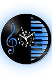 Music Wall Decor Vinyl Record Clock 12" Wall Clocks Led Night Light 7 Color Luminous Lamp Piano Deco