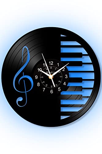 Music Wall Decor Vinyl Record Clock 12" Wall Clocks Led Night Light 7 Color Luminous Lamp Piano Decor Art Clock Vintage Lp Rock Record Clock For Living Room, Gift For Music Lovers Halloween #TOP23