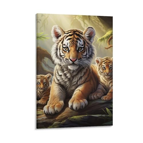 Toile murale tigres de la jungle avec cadre photo de 40 x 60 cm pour salon