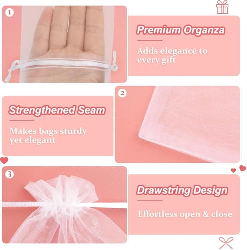 Image of Crweety 50 Pack White Organza Bags 8x12 Inch, Small Mesh Gift Bags for Jewelry Sachet, Elegant Small Mesh Bag Drawstring for Candy Wedding Party Favor, Bridal Shower, Baby Shower & Graduation