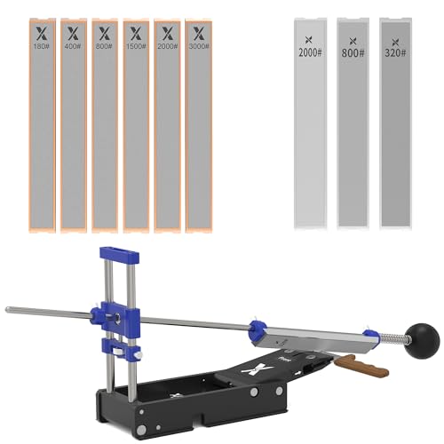 XARILK Foldable Portable Knife Sharpener System & 9 PCS Aluminium Base Diamond Knife Sharpening Stones Set (180#, 320#, 400#, 800#*2, 1500#, 2000#*2, 3000# Grit.) for Kitchen Knife, Hunting Knife