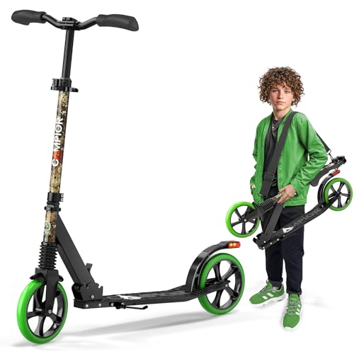 Campior Kick Scooter for Ages 6+, for Kids, Teens, and Adults, Max Load 240 LBS, Foldable, 8-inch Big Wheels for Kids and Adults, with Kickstand, 3 Adjustable Levels, Child Safety Approved, Tree