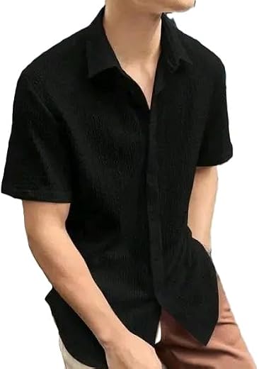 Wonder World Men Self Design Popcorn Fabric Casual Office Party Kurta Style Shirt Short Sleeve Regular Fit