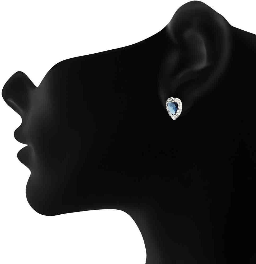 Mahi Women's Valentine Rhodium Plated Montana Blue Titanic Heart Earrings Made With Swarovski Elements