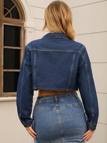 Women Cropped Jean Jacket Trendy Button Down Collared Short Denim Jackets4