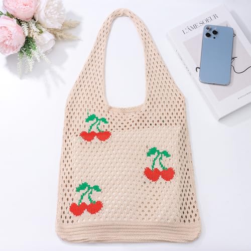 Image of Ovida Crochet Tote Bag Mesh Beach Bag Fairycore Hobo Bag Fairy Grunge Aesthetic Shoulder Bag Y2k Purse for Women Girls