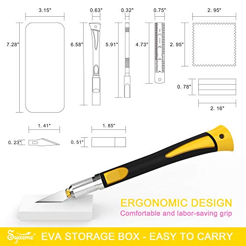 Precision Knife, Craft Hobby Utility Carving Knife Set for Art, Hobby, Scrapbook and Sculpture Etc.,Contains 2 Knives, 20 Blades, EVA Storage Box, Ruler, Whetstone, Cleaning Cloth - Thumbnail 5