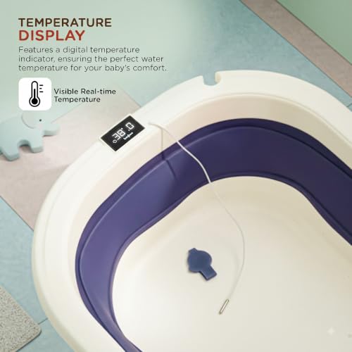 Image of Baybee Aquabee Baby Bath Tub Set for Kids | Portable Bathing Tub with Temperature Sensing | Foldable Bucket & Mug | Bath Seat Chair | Multi-Purpose Bathtub for Baby Bather for 0 to 5 Years (Blue)
