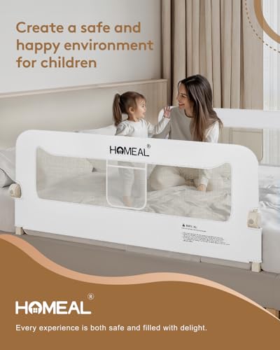 Image of HOMEAL Bed Rail for Toddlers, 59 inch Extra Long Swing Down Bed Rail Guard with Double Reinforced Stability, Foldable Metal Safety Guard for King, Queen, Full & Twin Beds, White