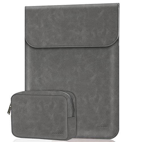 TECOOL Housse 13 Pouces pour Ordinateur Portable Faux Cuir avec Accessoires Pochette pour Macbook Air 13 2018-2019, Macbook Pro 13 2016-2019, Microsoft Surface Pro 7/6, Huawei MateBook 13, Gris