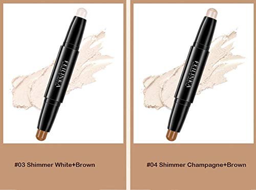 Magik 2 Pack 2 In 1 Highlight Contour Duo Shadow Bronzer Makeup Cream Face Eye Chin Chic Pen (Classic#01 Pearl White+Brown) #TOP6
