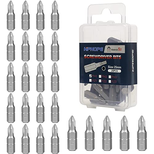 Hphope Ph1 Screwdriver Bit Set, Phillips #1 Bits 1/4" Hexagon Bit (Length: 1", 25 Pack) #TOP17