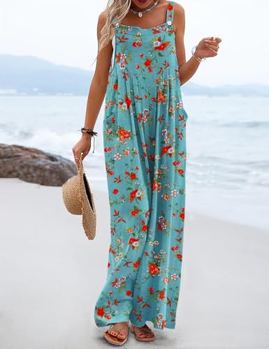 YESNO Women's Summer Casual Overalls Loose Wide Leg Jumpsuits Boho Floral Printed Baggy Rompers with Pockets PZH - Image 3